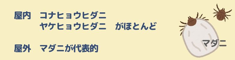 家に棲むダニ、野外に棲むダニ